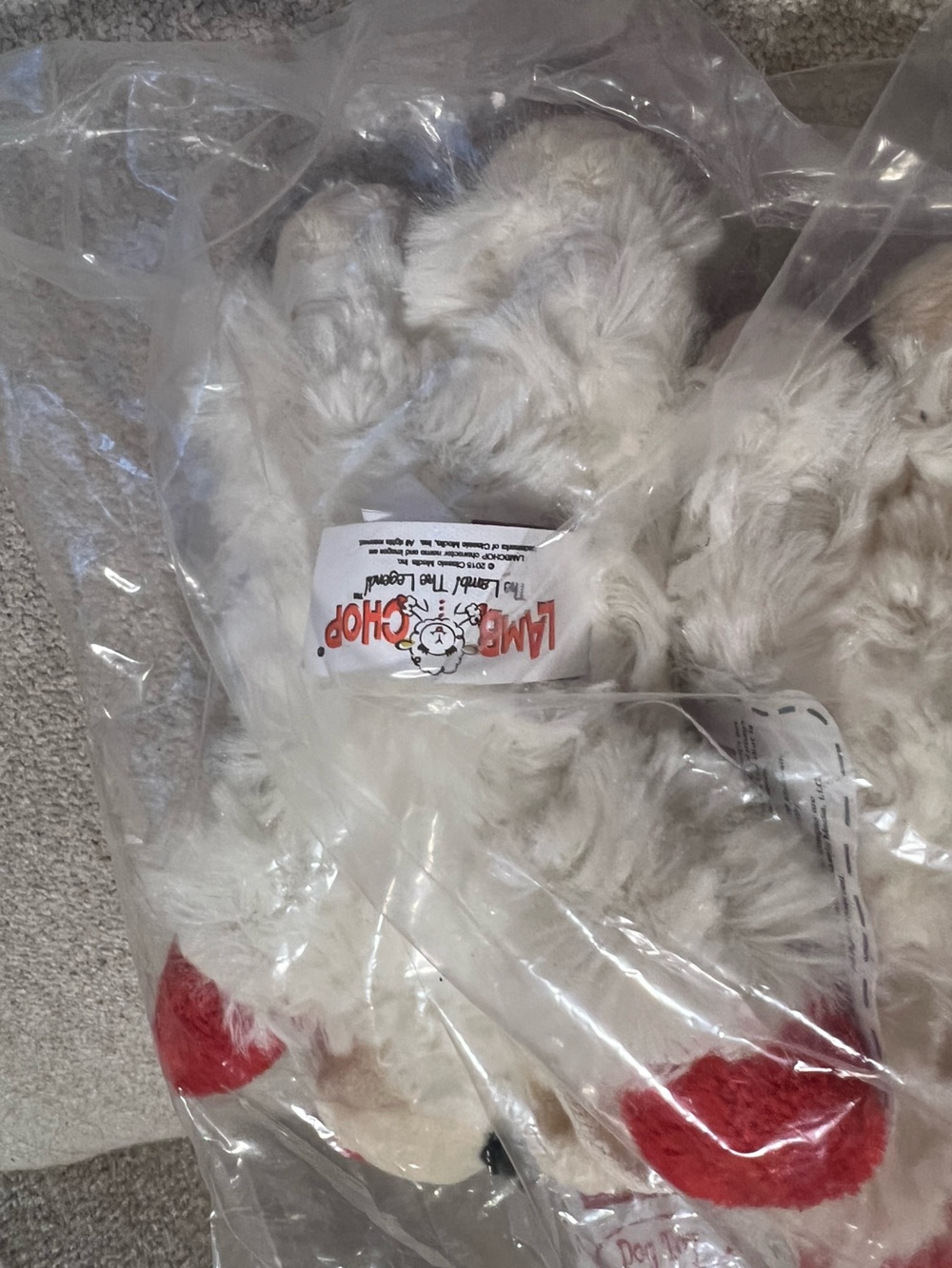 NWT Shari Lewis Plush Lamb Dog Toy Cream with Red Paws Squeaks - Picture 5 of 5